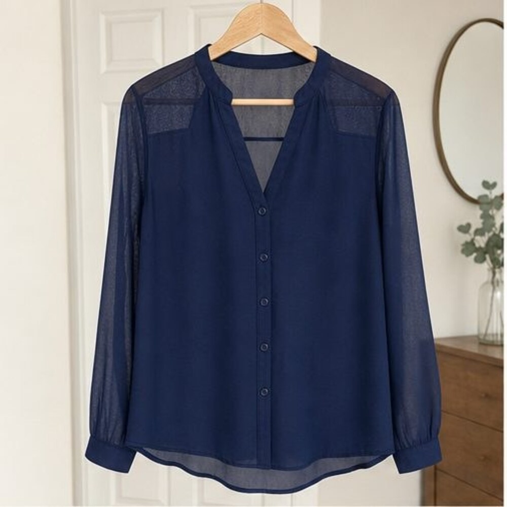 Navy Ruffle Blouse